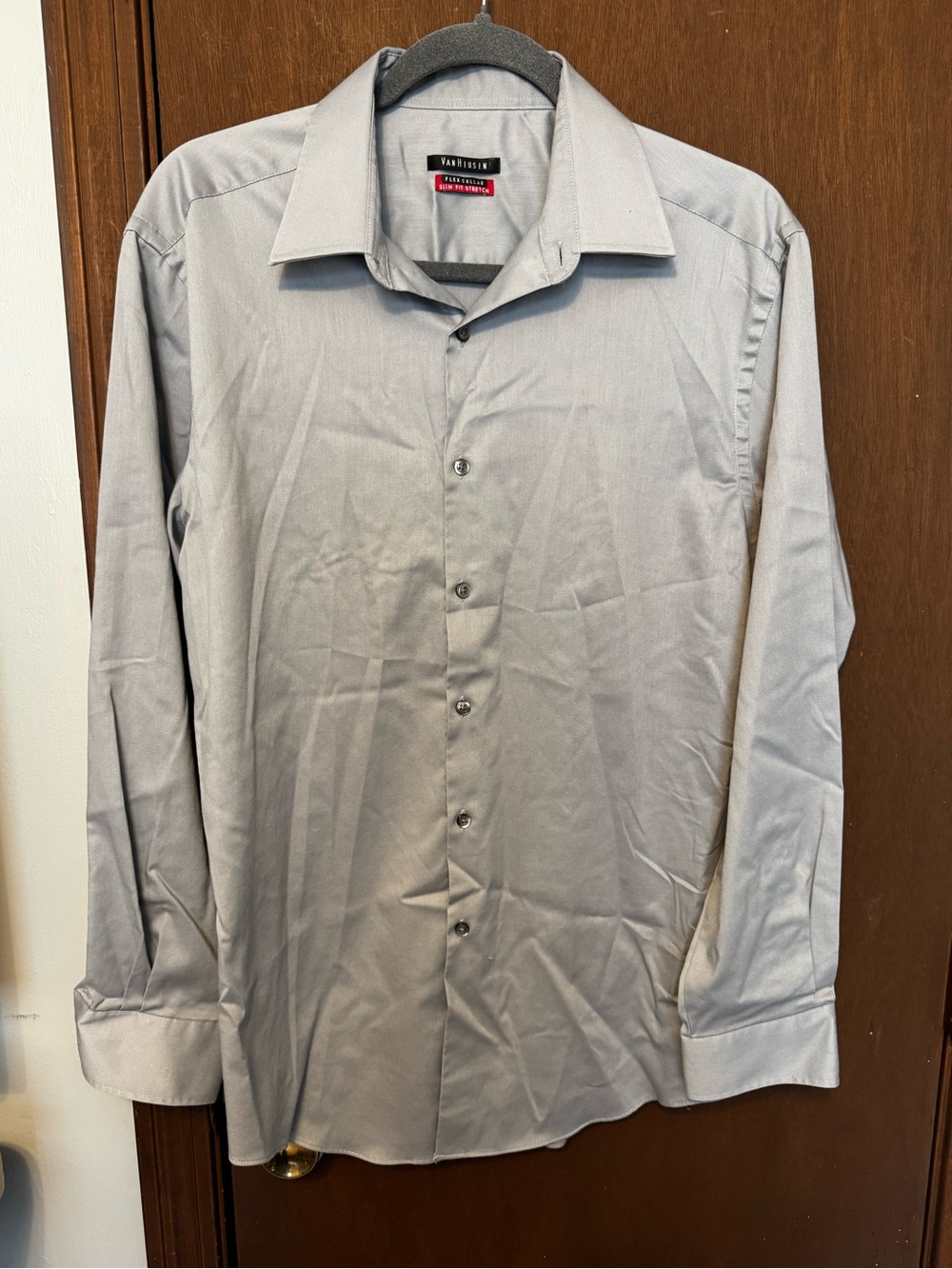 Van Heusen Men’s Light Gray Button-Front Dress Shirt